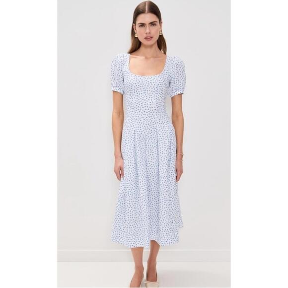 Reformation Coucou Linen Dress in Hanna Blue White Floral Size 6 100% Linen - Picture 2 of 9